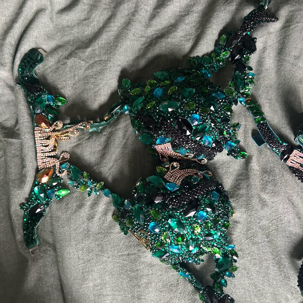 Green Bejeweled Bikini Top